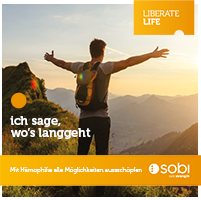 Liberate_life_Flyer: Mann steht auf Berg mit ausgestreckten Armen