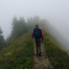 Anna in den nebelverhangenen Schweizer Bergen